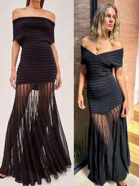 Alexis Marce Dress Black Off Shoulder Sheer Maxi Size S